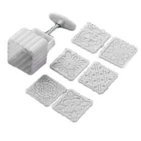 125G Square Shape Moon Cake Mold 6 Stamps Cake Mold Cookie Mold - Default