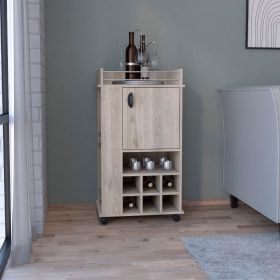 Bar Cart with 6 Built-in Wine Rack and Casters, Light Gray