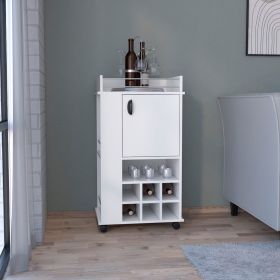 Bar Cart with 6 Built-in Wine Rack and Casters, White