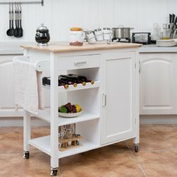 Kitchen Island Trolley Cart Storage Cabinet with Wine Rack & Shelf