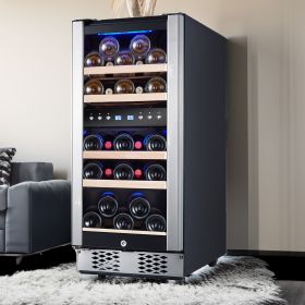 30-Bottle Dual Zone Wine Cooler Refrigerator with Digital Temperature Control and Glass Front Doors