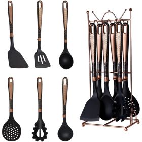 Silicone Cooking Utensils Set, Luxury 7 Pcs Kitchen Utensils Set with Hanging Holder, Heat Resistant Spatula Turner Set for Nonstick Cookware