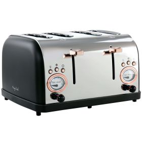 MegaChef 4 Slice Wide Slot Toaster with Variable Browning in Black and Rose Gold - MegaChef