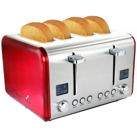 MegaChef 4 Slice Toaster in Stainless Steel Red - MegaChef