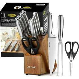 McCook MC35 11-Piece Kitchen Cutlery Knife Block Set with Built-in Sharpener Stainless Steel - McCook