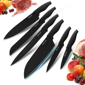 Hecef 6 Pcs Knife Set Black Oxide Japanese Chef Santoku Cooking Knife with Covers for Kitchen - Hecef