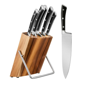 Knife Set, 6 Piece German Stainless Steel Kitchen Knife Block Set, Cutlery Set with Walnut Block - D.Perlla