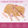 Paris Hilton 7-Piece Reversible Bamboo Heart Cutting Board and Stainless Steel Cutlery Set, Pink - Paris Hilton