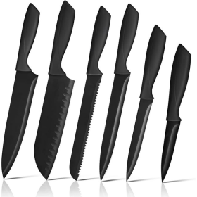 Knife Set 6 Piece, Black Chef Knives with Sharp Blades Nonstick Coating Easy Grip Handle - D.Perlla