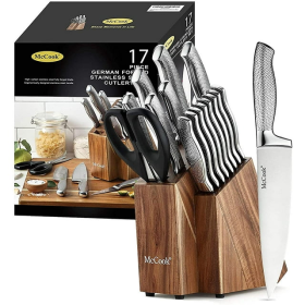 McCook MC20 17pcs Kitchen Knife Set with Block Cutlery Knife Block Set Stainless Steel - McCook