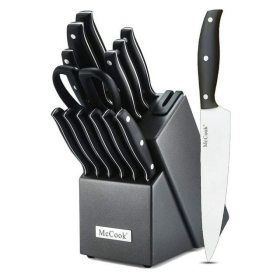 McCook MC39 Knife Set with Built-in Sharpener, 14-Piece Triple Rivet Cutlery Knife Block Set - McCook