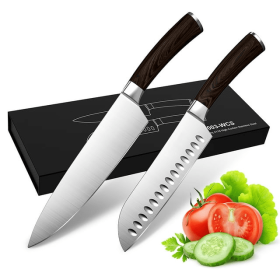 Professional 8" Kitchen Chef Knife and Santoku Cutter Germany 1.4116 Stainless Steel with Wood Handle - Homgeek