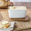 Better Homes & Gardens- White and Acacia Wood Porcelain Embossed Butter Dish - Better Homes & Gardens