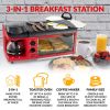 Nostalgia BST3RR Retro 3-in-1 Family Size Electric Breakfast Station, Coffeemaker, Griddle, Toaster Oven - Retro Red - Nostalgia