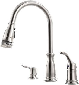 APPASO 3 Hole Kitchen Faucet with Pull Down Sprayer Stainless Steel Brushed Nickel